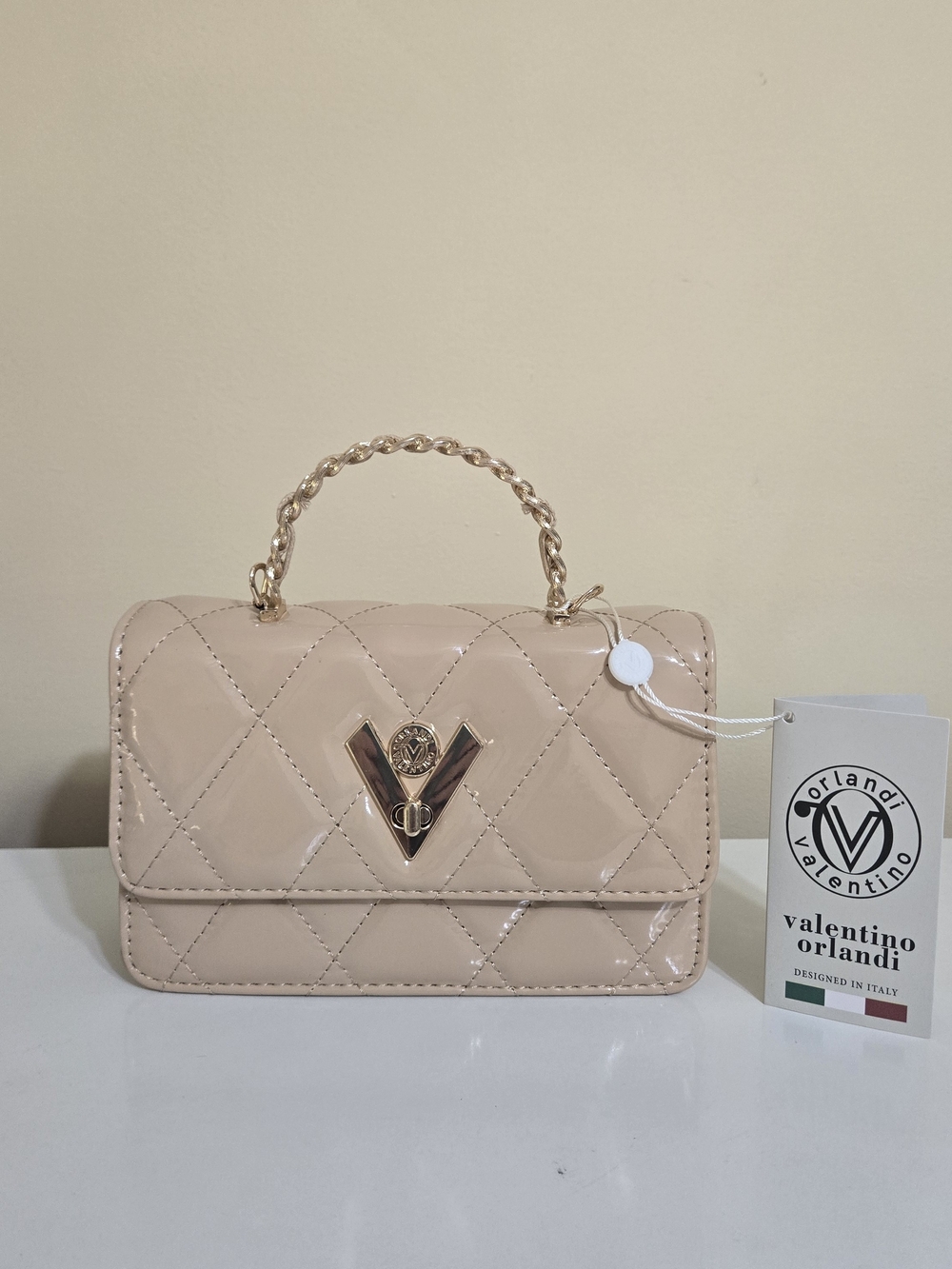 Valentino Orlandi Quilted Patent Vegan Leather Shoulder Bag in Nude - Picture 5 of 12